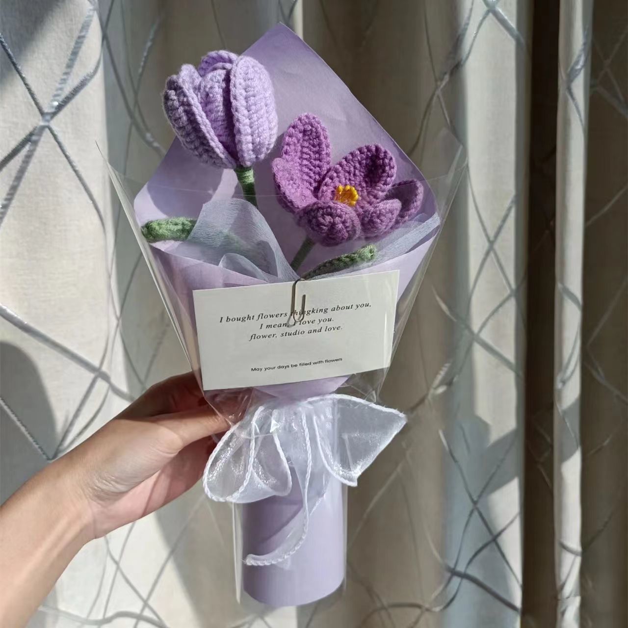 Rose & tulip knitted bouquet